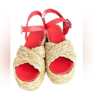 M. Gemi Vibrant Red and Natural Tan Espadrilles Made in Italy
